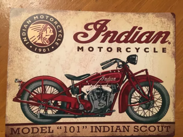 Tin Sign Vintage Indian Motorcycles Model "101" Indian Scout