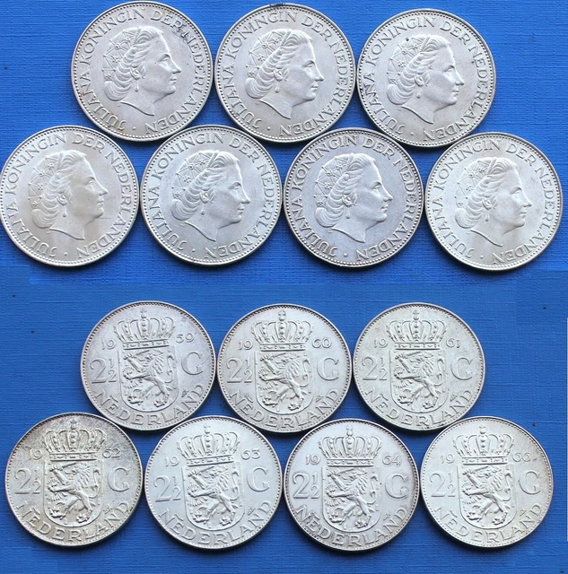 Lot / Série complète : 2-1/2 Gulden Juliana (Argent), Pays-Bas (BU) Lot / Série complète : 2-1/2 Gulden Juliana (Argent), Pays-Bas (BU)