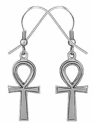 Ebros Ancient Egyptian Stainless Steel Ankh Key Dangle Earrings Pair Accessory 2