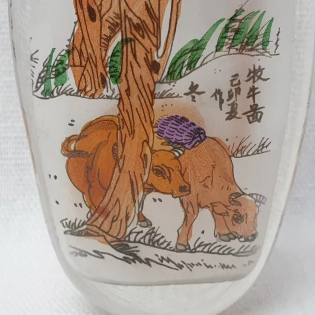 Inside Reverse Painted Chinese Glass Snuff Bottle With Original Red Stopper 3
