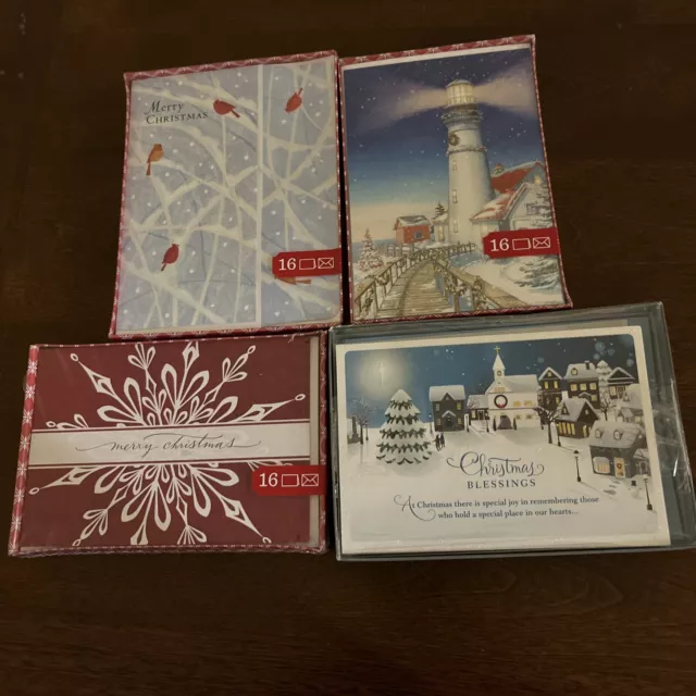 Lot of 4 Boxed Christmas Cards & Envelopes-64 Cards & 65 Envelopes *Read Details