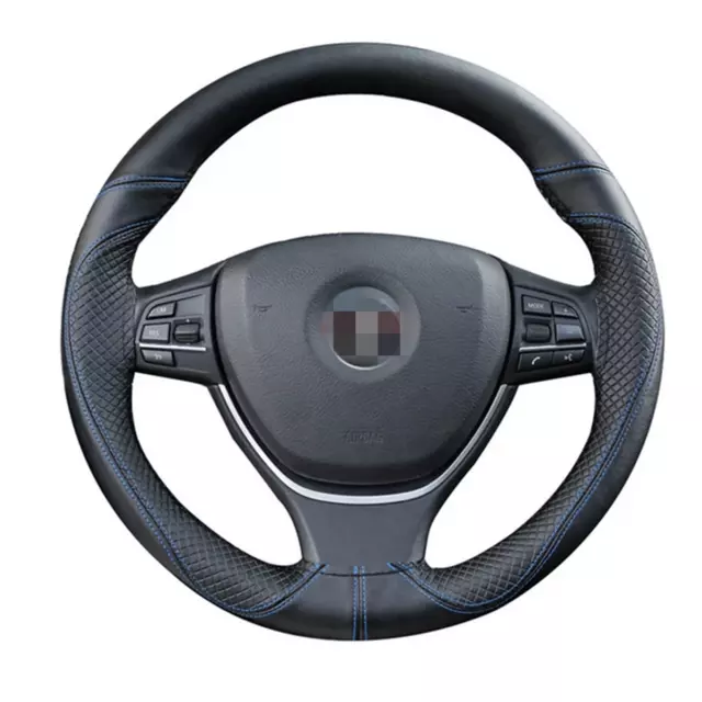Car Steering Wheel Cover Leather Anti slip Black/Blue Line With Needles Thread
