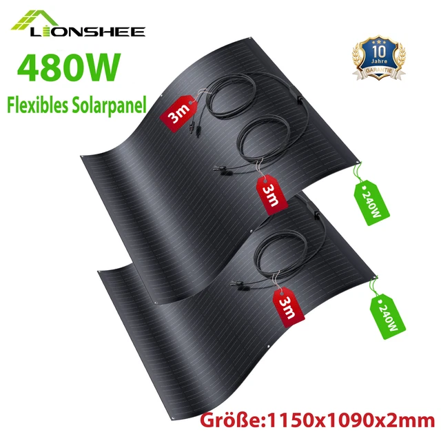 480W Flexibles Solarpanel-Set (2x240W) – Leicht, Biegsam & Wetterfest Für Wohnmobil, Boot, Balkon & Co.
