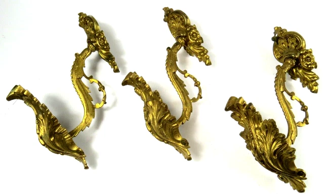 VTG Brass Curtain Tieback Hold Back Lot of 3 LARGE Old Window Drapery Hardware