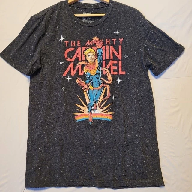 Mad Engine The Mighty Captian Marvel Graphic T-Shirt Black Star Field Tee Size L 2
