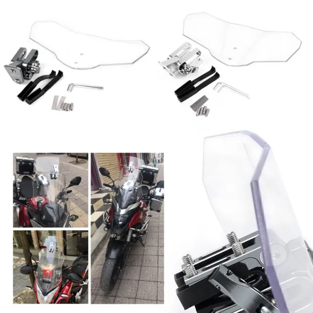 Motorcycle Adjustable Clip On Windshield Extension Spoiler Wind Deflector Grey