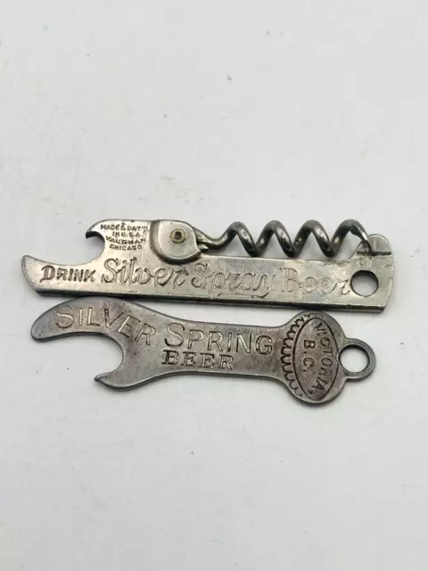 Vintage Advertising BOTTLE OPENER Lot x2  SILVER SPRING SPRAY Beer CORKSREW