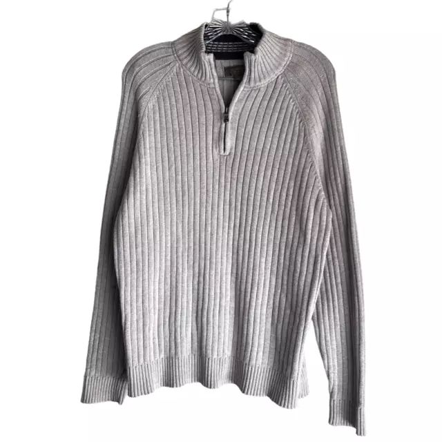 G.H. BASS EARTH Men's Sweater Size L Beige Rib Knit 100% Cotton 1/4 Zip ...