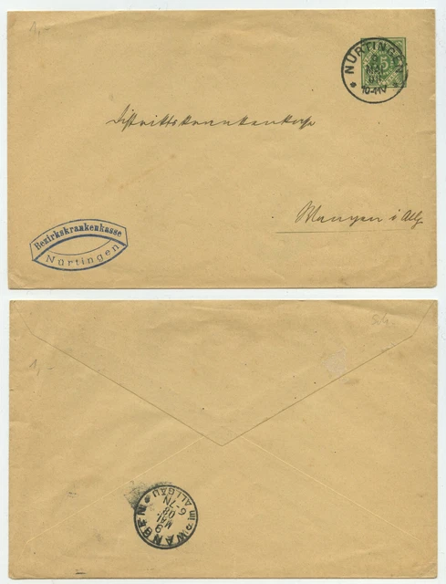 78548 - Ganzsache DU 6 - Beleg - Nürtingen 9.5.1908 nach Wangen