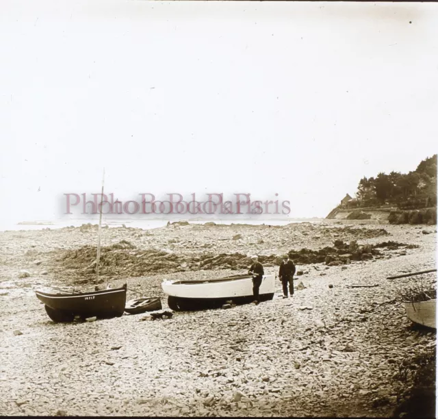 FRANCE FRANCE Pointe de l’Arcouest c1920 Photo Stereo Plaque verre Vintage V25L2