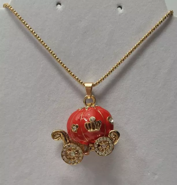 BETSEY JOHNSON Cinderella Pumpkin Coach Carriage Necklace Red