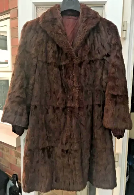 Womens Vintage Real Genuine  MINK FUR Coat 37” Long Bust 41” Size 16 VGC