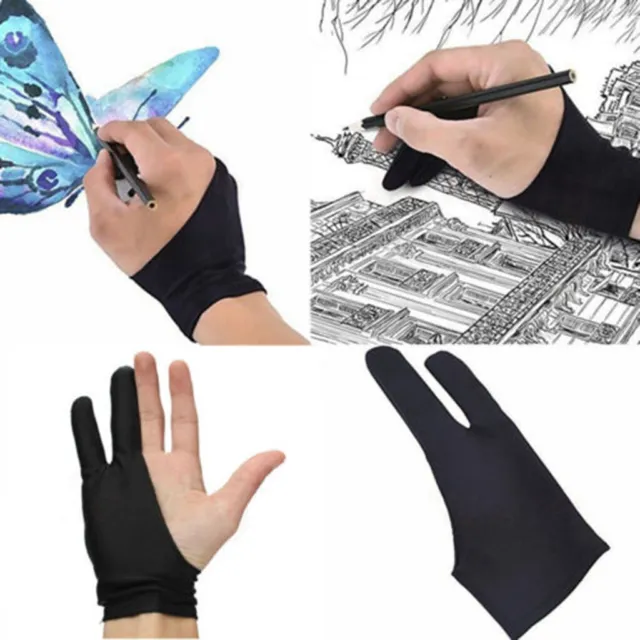 1X Two Finger Anti-fouling Glove For Artist Drawing/Pen Graphic Tablet Pad BLACK
