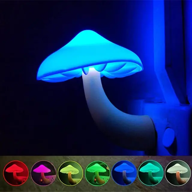 US LED Night Lights Mushroom Gradient Light Sensor Plug-in Wall Lamps Home-Decor