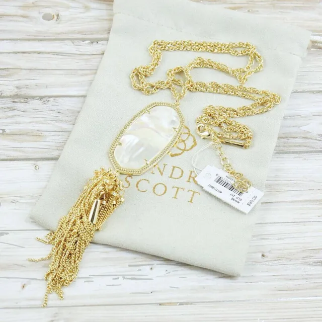 NWT Kendra Scott Rayne Ivory Pearl Shell Tassel Pendant Necklace Gold Tone