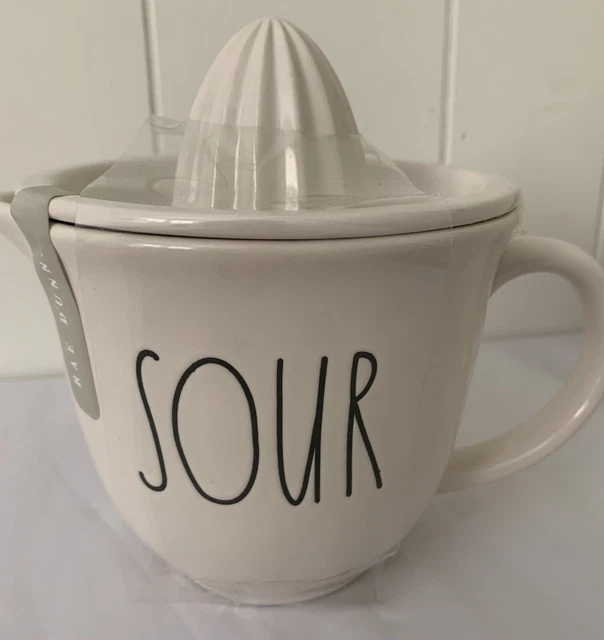 Jarra exprimidora de cítricos Rae Dunn SOUR con tapa extraíble - cerámica blanca nueva