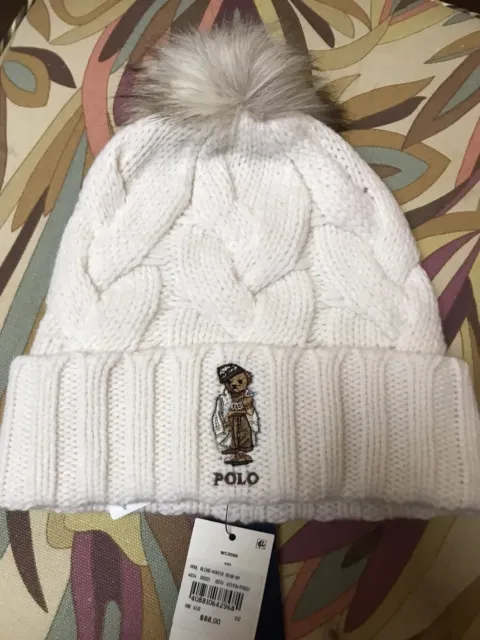 NWT Polo Ralph Lauren Women's Winter Bear Wool Blend Pom Pom Beanie Hat