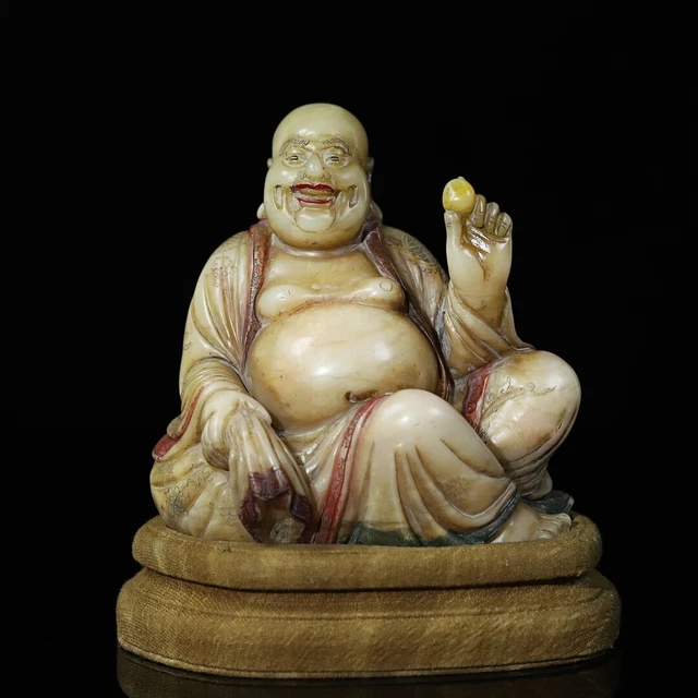 Chinese Exquisite Handmade Luohan carving Shoushan Stone Statue