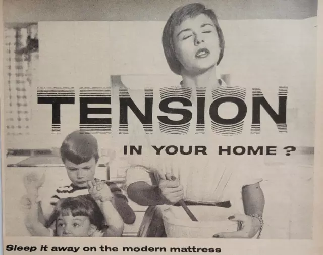 Goodyear Airfoam Mattress Tension Tense Stressed Mom 1958 Time Print Ad ~7.5x11"