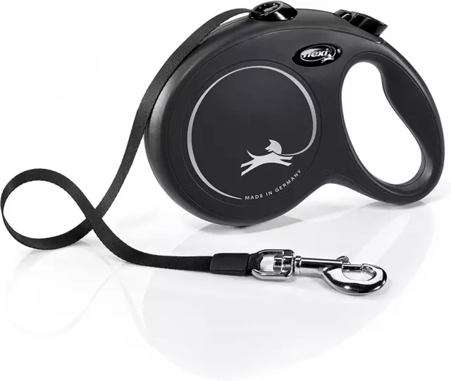 Flexi New Classic Tape Black Large 5M Retractable Dog Leash/Lead for Dogs up to