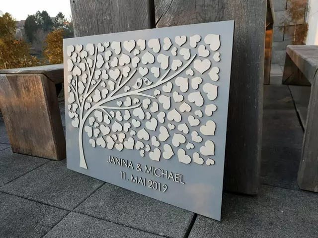 Personalisiertes 3D Gästebuch aus echtem Holz - Baum - Holz Hochzeit individuell