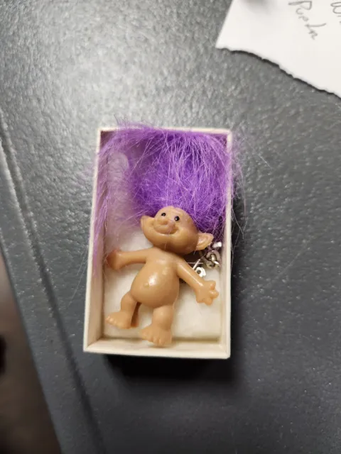 Vintage Troll Keychain Bright Purple Hair NIB