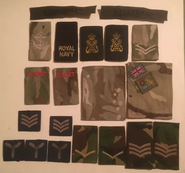 Selection of British Army, Royal Navy and Royal Air Force (RAF) uniform badges