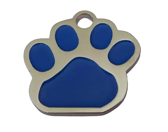 médaille gravée patte bleue en acier pour petit chien