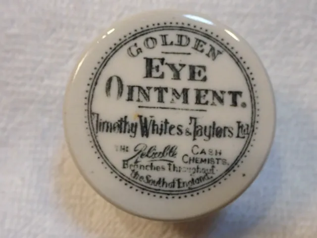 ENGLISH: GOLDEN EYE OINTMENT "POT" 19th CENTURY. SCARCE! IN GREAT CONDITION