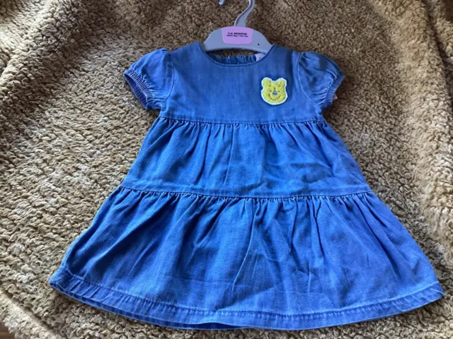 BNWT Denim Look Baby Girl Dress Age 3-6 Months Winnie Pooh M&S