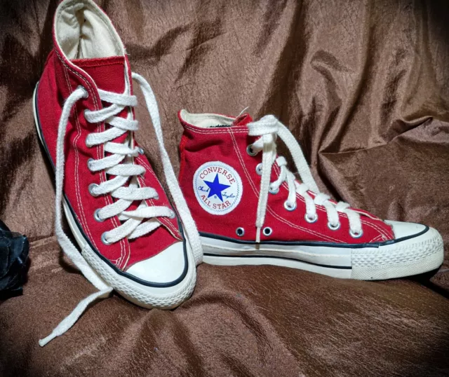 USA Made Vintage Converse All Star Red Sneakers Youth 3? Rare Shoes Retro Punk
