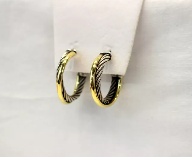 DAVID YURMAN Sterling Silver & 18k Yellow Gold CROSSOVER HOOP Earrings 7 Grams