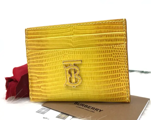 AUTH NWT Burberry TB Lizard Embossed Leather Business Card Case In Cool Lemon
