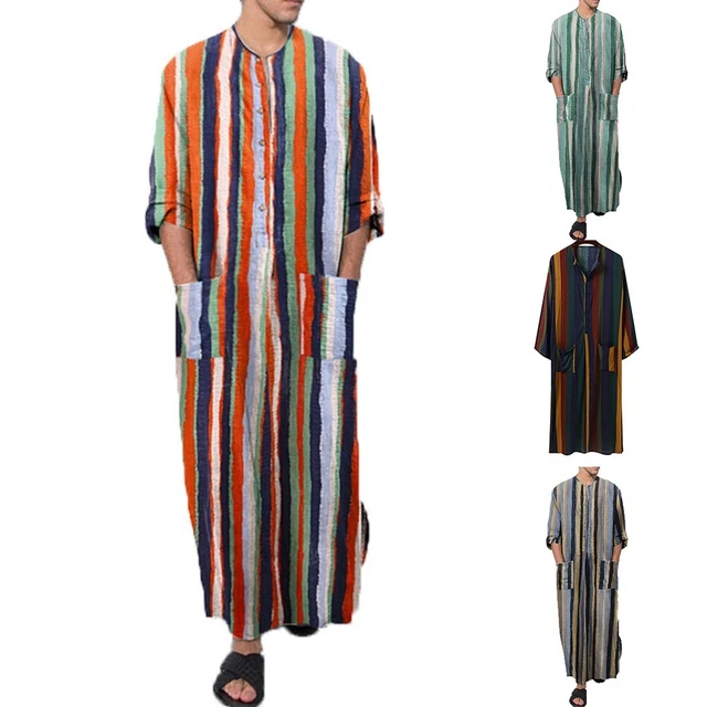 Abito uomo abito a maniche lunghe M ~ 3XL cotone tinta unita jubba caftano