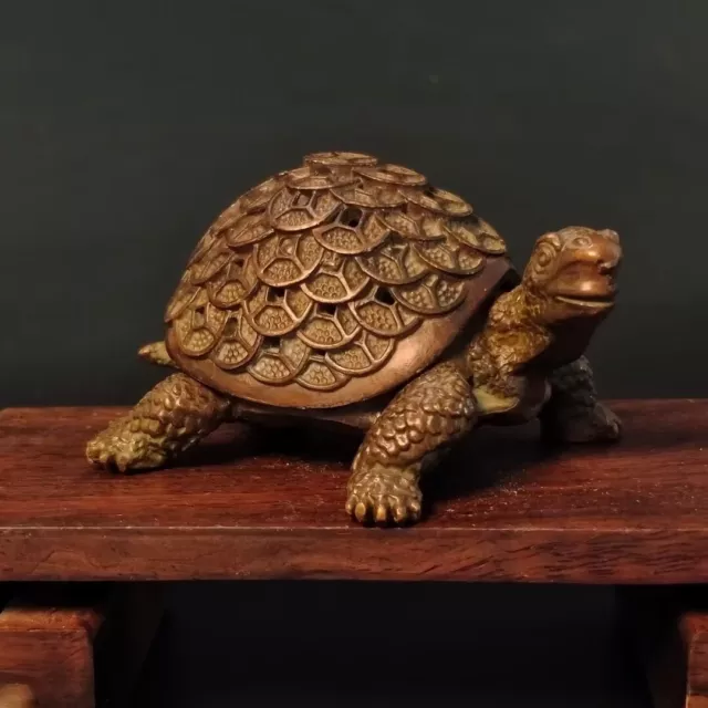 Rare Chinese old bronze collect tortoise turtle figure statue tea pet home deco