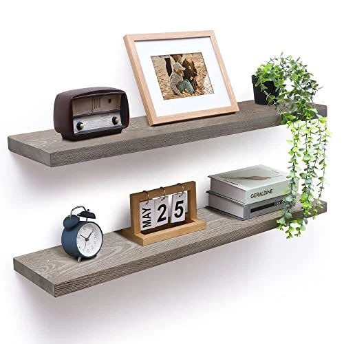 36 Inch Floating Shelves, 8 Inch Deep Wall Shelves Set of 2, 36inch Grey