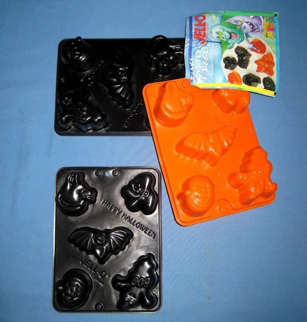 Lote de 3 NUEVAS tomas de Halloween de gelatina Jiggler con receta/instrucciones murciélago bruja calabaza!