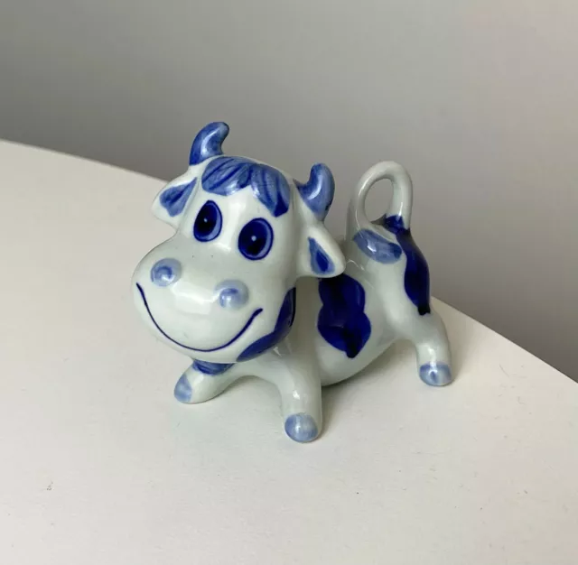 Vintage [ Elesva Holland DELFT Blue ] Hand Painted Smiling Porcelain Baby Cow