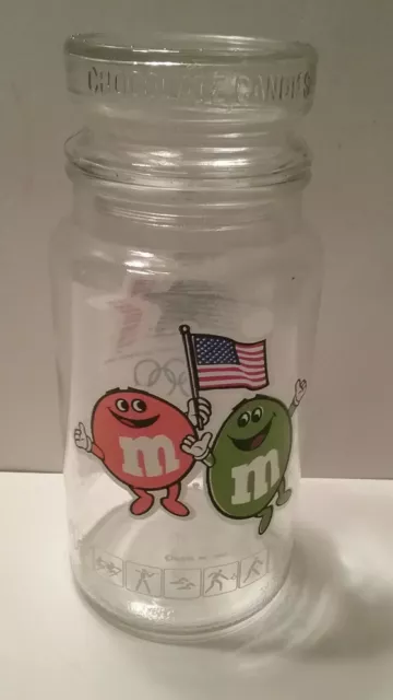 Vintage L. A. Olympic 1984 M & M Glass Candy Jar 7 3/4" Tall Candy