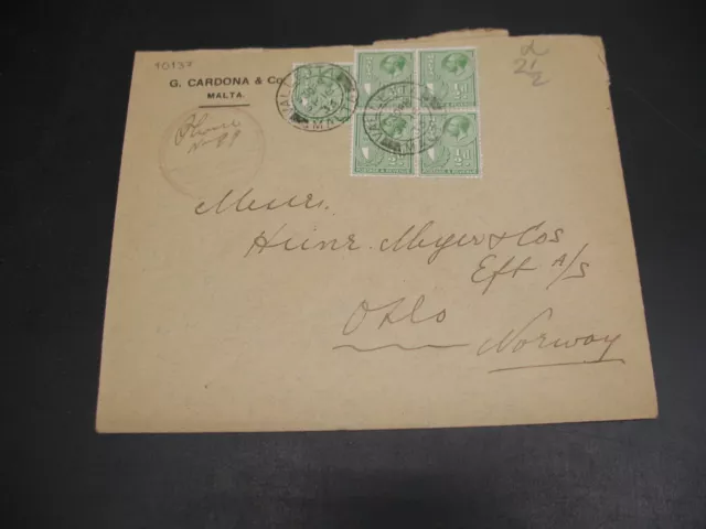 Malta 1933 cover to Norway *10137
