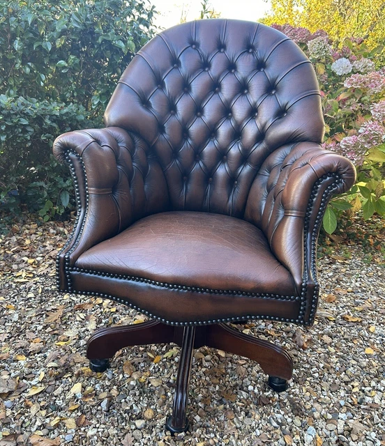 Chesterfield Brown Button Back Leather Directors Desk Chair