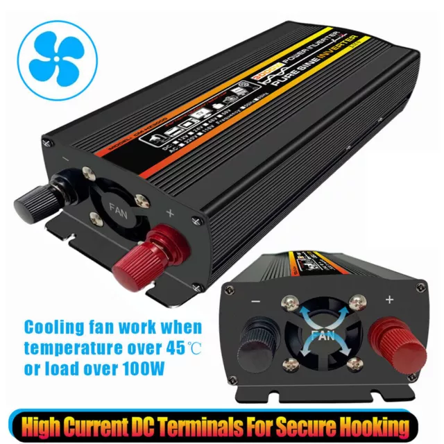 3000W Car Power Inverter DC 12V to AC 220V Pure Sine Wave Solar Converter LCD 2