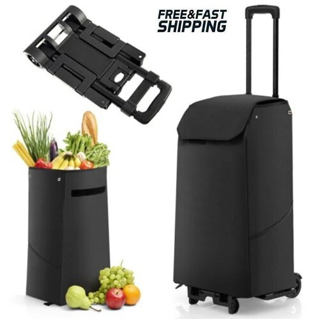 Folding Hand Truck Grocery Utility Cart Shopping Cart w/ Wheels & Removable Bag