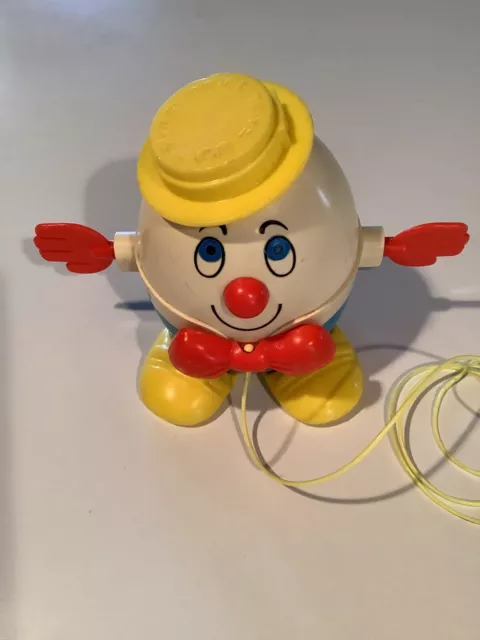 Vintage Fisher Price Humpty Dumpty #736 Pull Toy With Spinning Hands