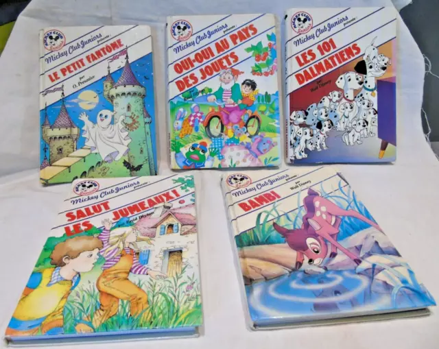 Lot de 5 livres Mickey club juniors, Bambi Dalmatiens Jumeaux Fantômes Oui-Oui