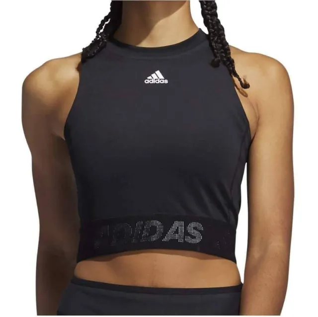 Neu Adidas Sport kurzes Oberteil, Damen Damen - Fitnessstudio Training Fitness Laufen - schwarz