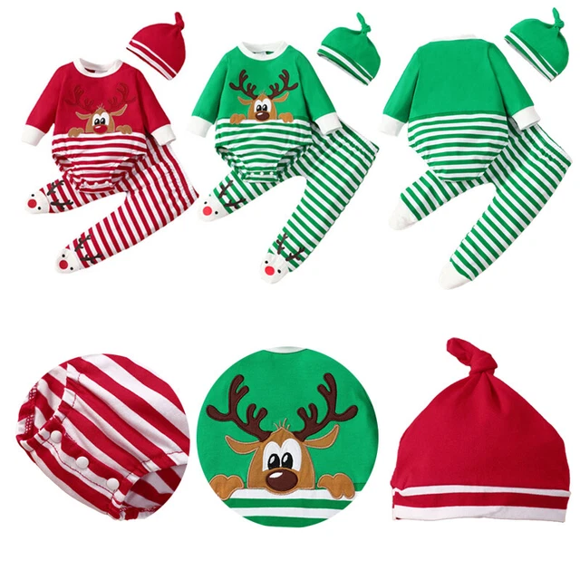 Newborn Baby Christmas Outfit Girls Boys Bodysuit Soft Pants Santa Helper Sets