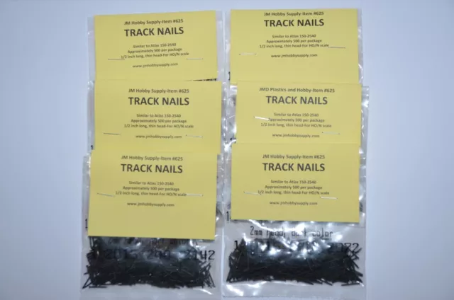 Track Nails-HO/N Scale 1/2" Long, Flat Heads. Atlas 150-2540; 6 pks of 500 each