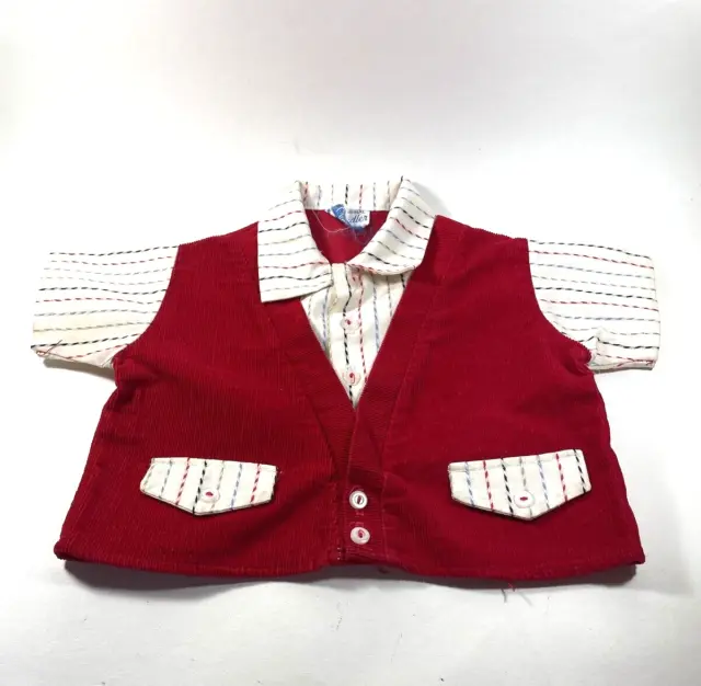 Vintage Chandler Young Child Boy Red Corduroy All in One Vest  Shirt w/ Pockets