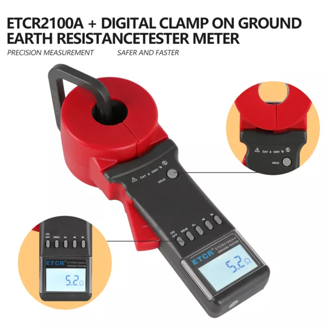 Digital ETCR Clamp Earth Resistance Tester 0.01-200Ω Ground Resistance Meter New